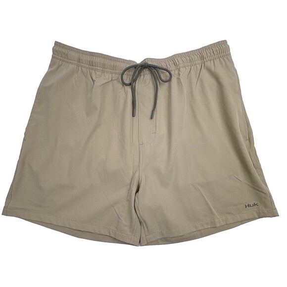 HUK Pursuit Volley Swim Shorts Performance Fishing Khaki Mesh Lined Trunks XL - Picture 1 of 11